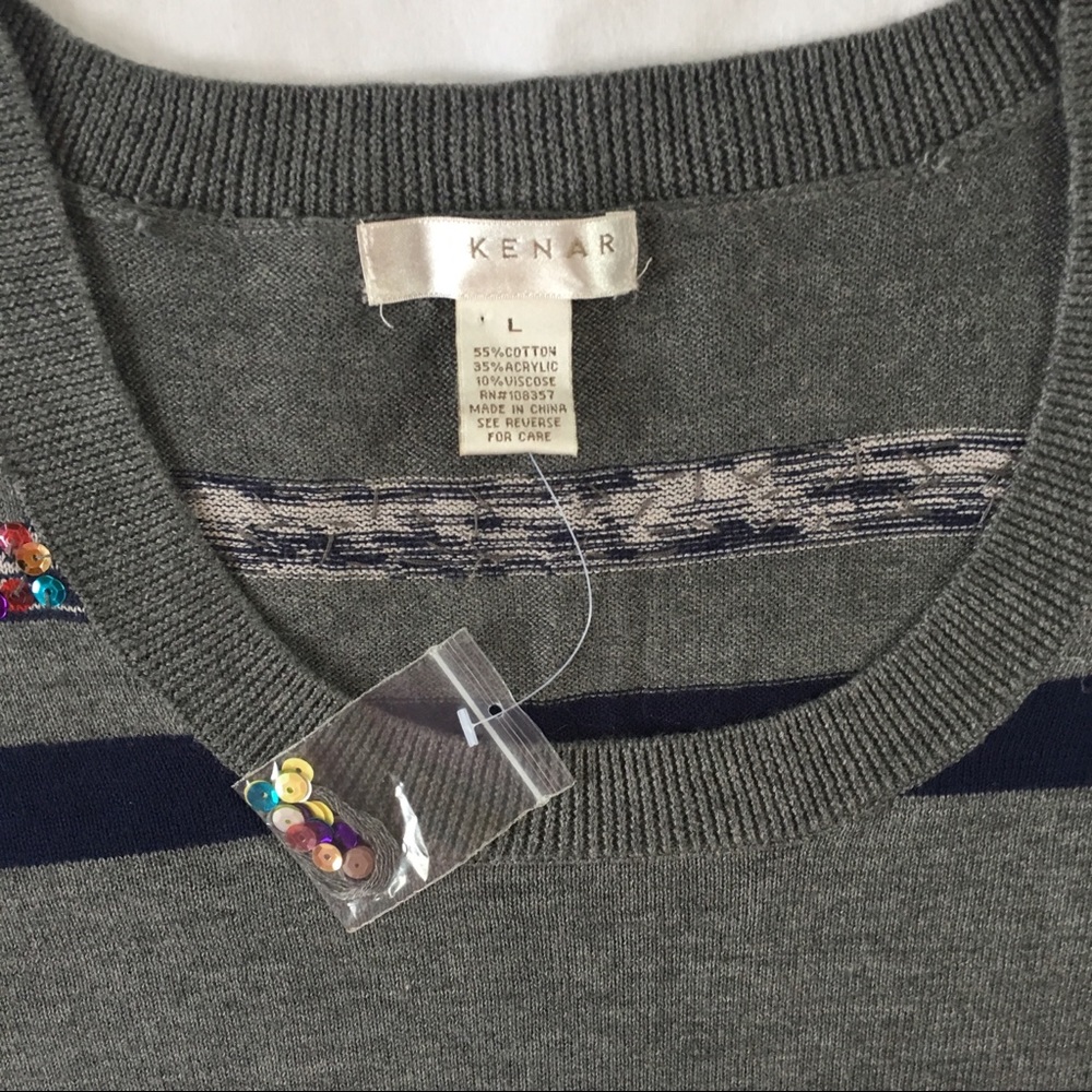 Kenar sequined striped sweater NWOT gray blue - Picture 2 of 8